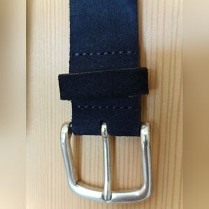 Massimo Dutti Navy Suede Belt with Silver Buckle Pre-owned